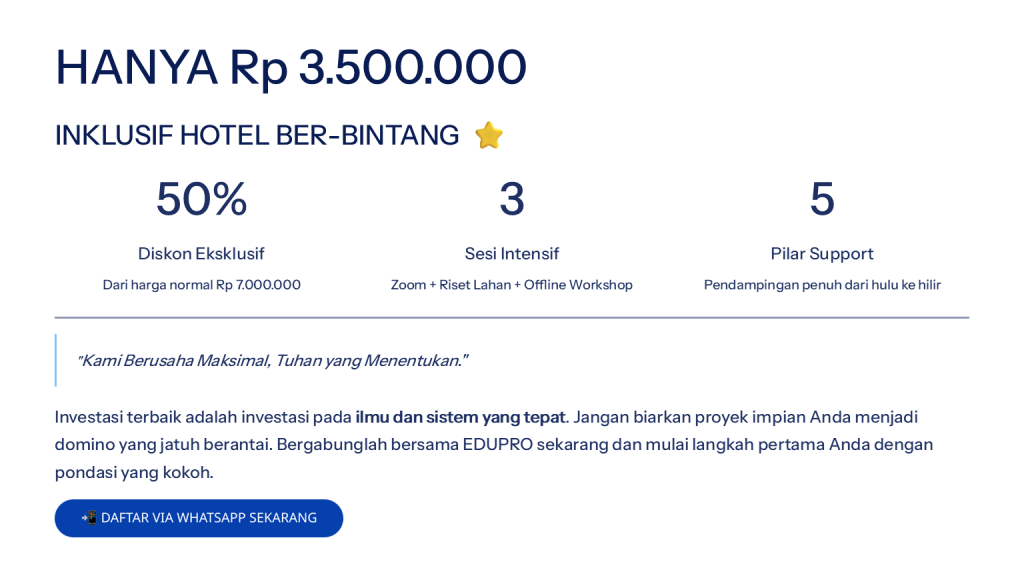 Investasi Promo Ramadhan & Penutup Amankan slot Anda dengan investasi promo Rp 3.500.000. "Kami Berusaha Maksimal, Tuhan yang Menentukan".